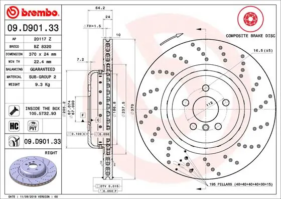 Disque de frein BREMBO 09.D901.33