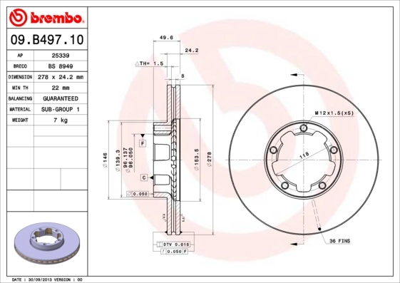 Disque de frein BREMBO 09.B497.10