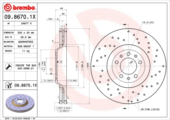 Disque de frein BREMBO 09.8670.1X