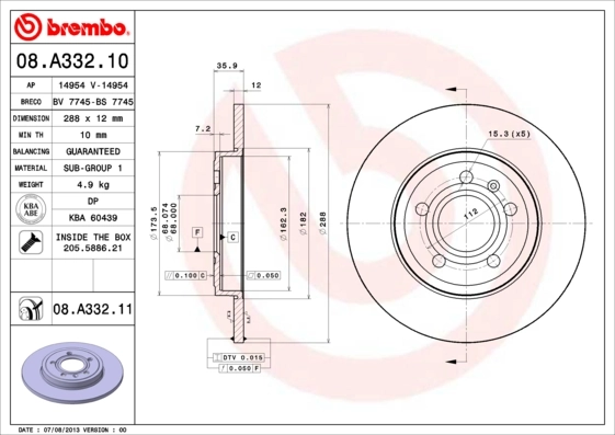 Disque de frein BREMBO 08.A332.11