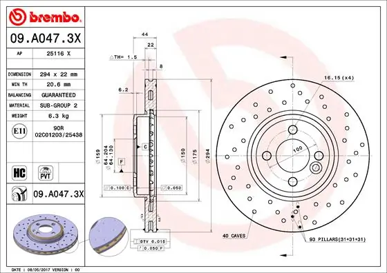 Disque de frein BREMBO 09.A047.3X
