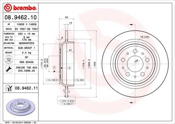 Disque de frein BREMBO 08.9462.11