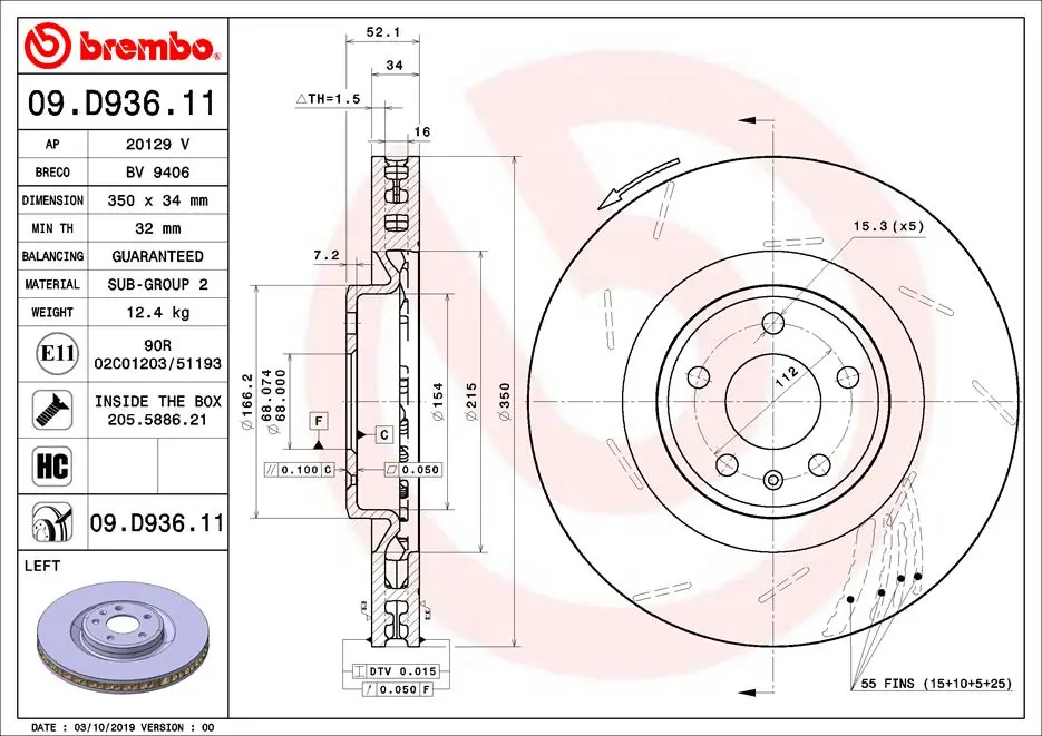 Disque de frein BREMBO 09.D936.11
