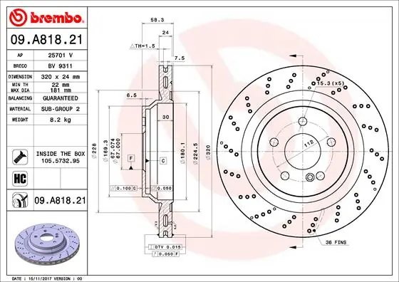 Disque de frein BREMBO 09.A818.21