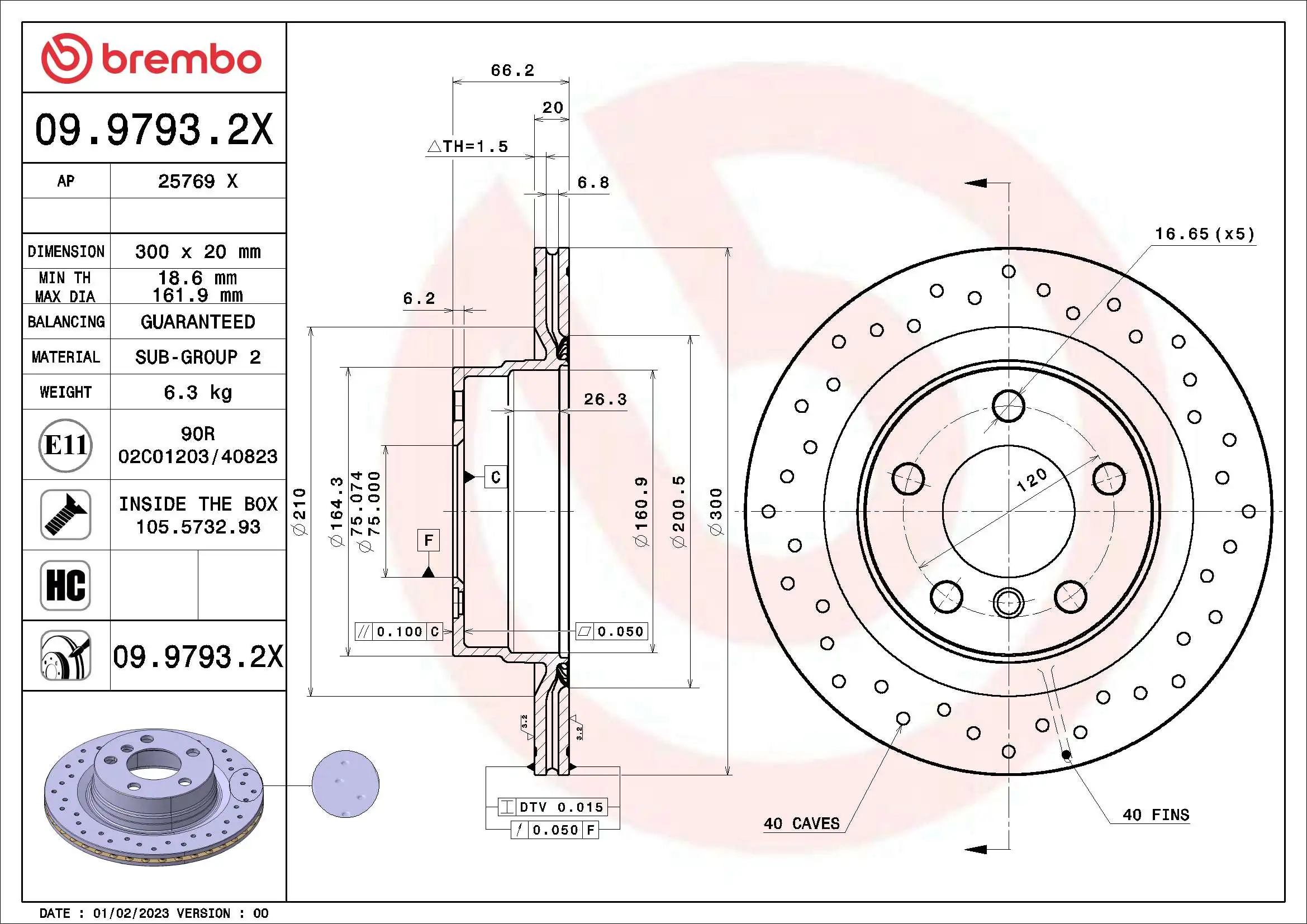Disque de frein BREMBO 09.9793.2X