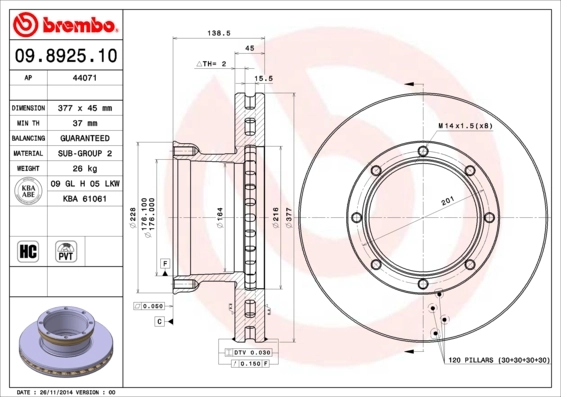 Disque de frein BREMBO 09.8925.10
