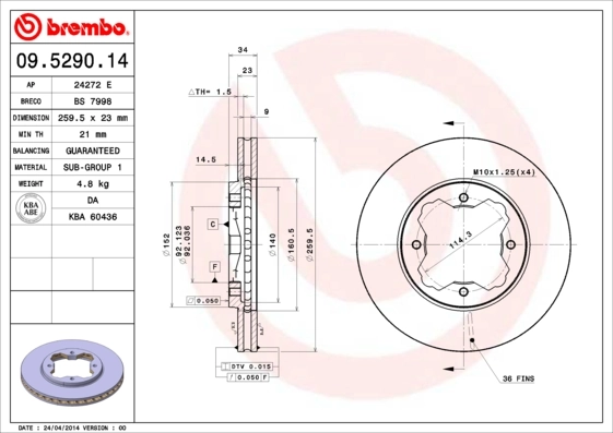 Disque de frein BREMBO 09.5290.14