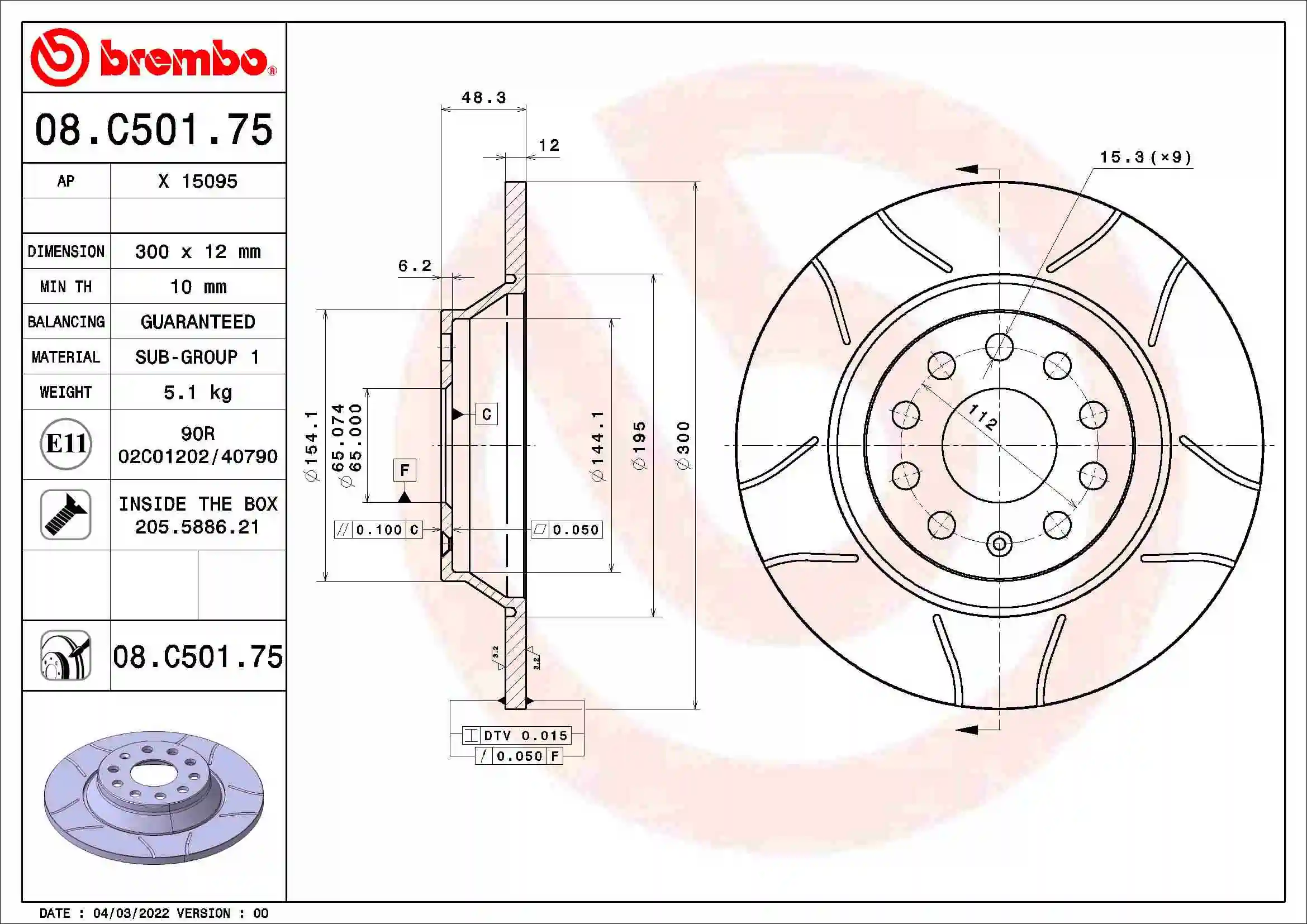 Disque de frein BREMBO 08.C501.75
