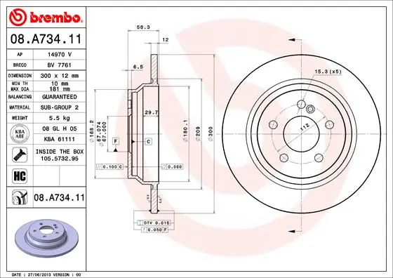 Disque de frein BREMBO 08.A734.11