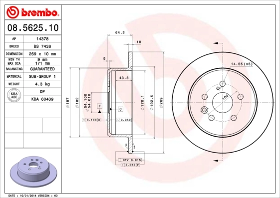 Disque de frein BREMBO 08.5625.10