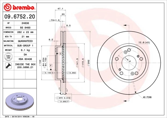 Disque de frein BREMBO 09.6752.20