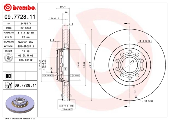 Disque de frein BREMBO 09.7728.11