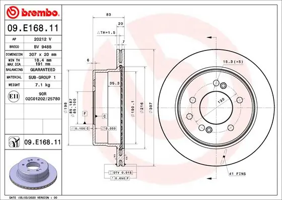 Disque de frein BREMBO 09.E168.11