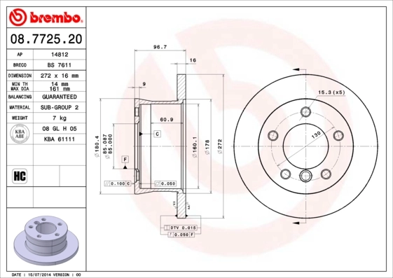 Disque de frein BREMBO 08.7725.20