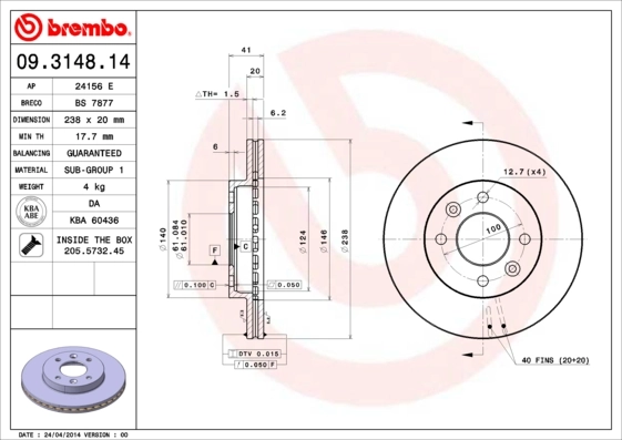 Disque de frein BREMBO 09.3148.14