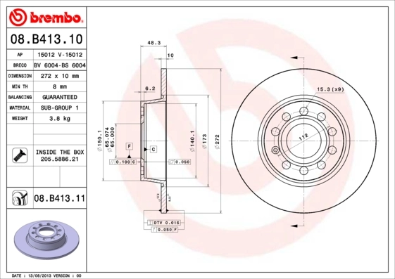 BREMBO 08.B413.11 — Гальмівний диск