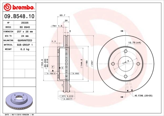 Disque de frein BREMBO 09.B548.10