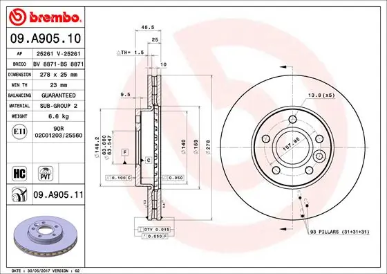 Disque de frein BREMBO 09.A905.11