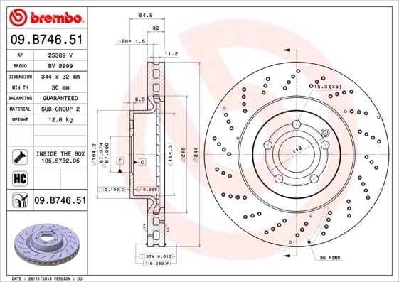 Disque de frein BREMBO 09.B746.51