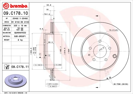 Disque de frein BREMBO 09.C178.11