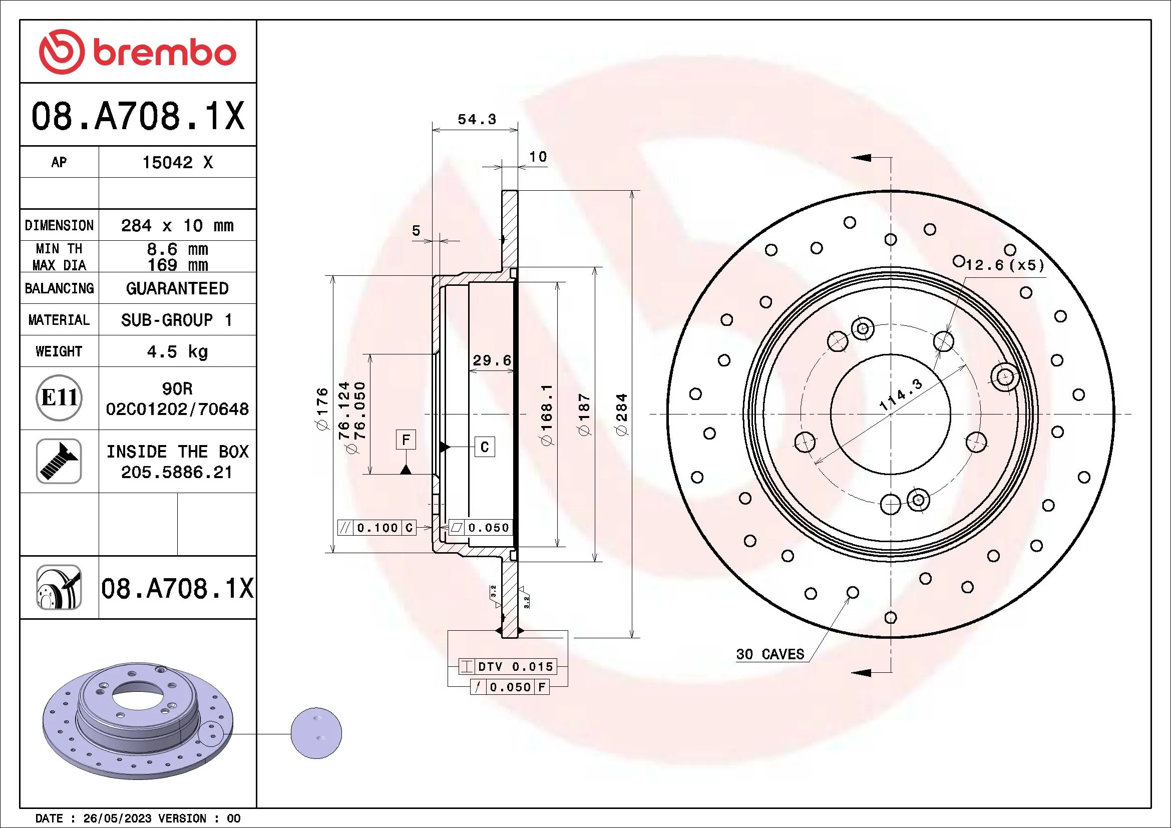 Disque de frein BREMBO 08.A708.1X