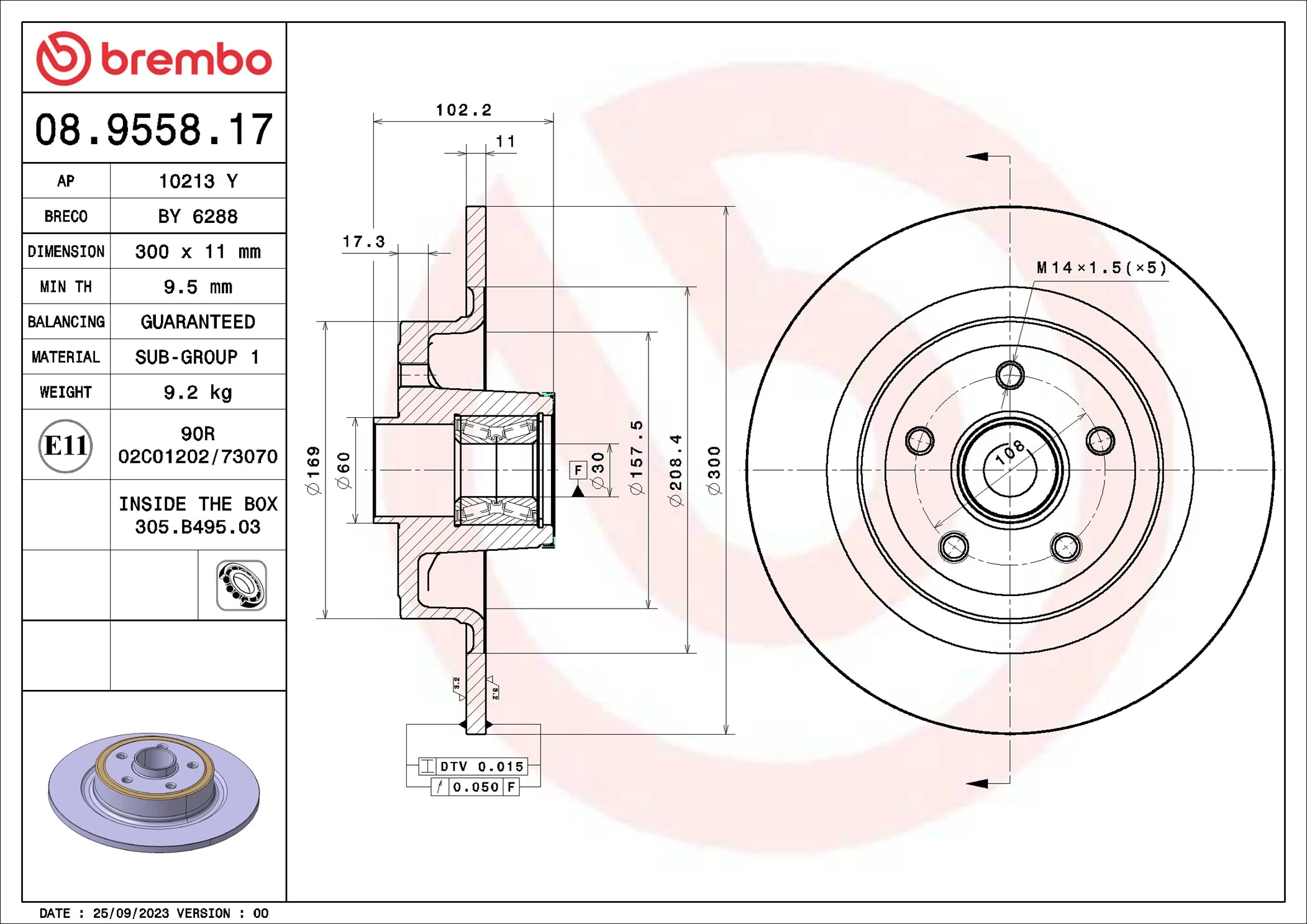 Disque de frein BREMBO 08.9558.17