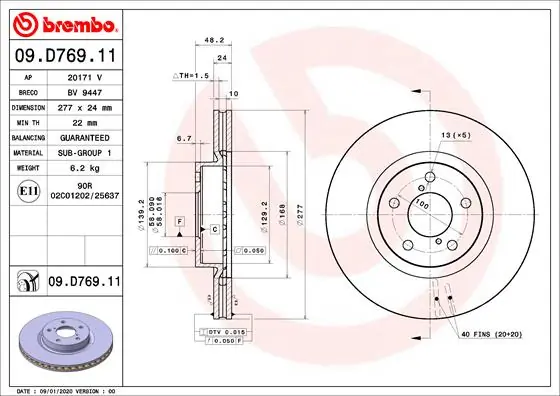 Disque de frein BREMBO 09.D769.11
