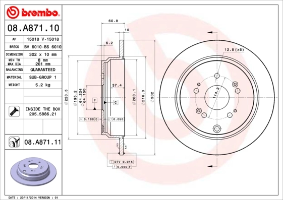 Disque de frein BREMBO 08.A871.11