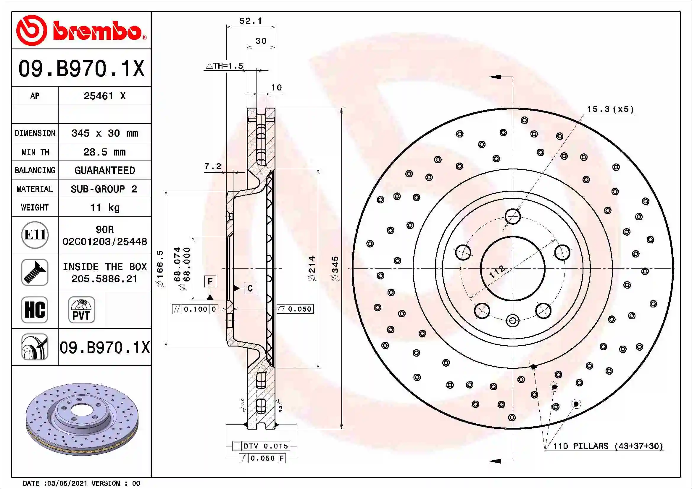 Disque de frein BREMBO 09.B970.1X