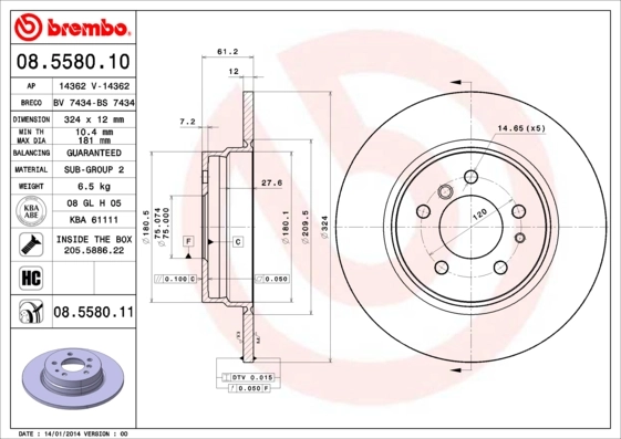 Disque de frein BREMBO 08.5580.11