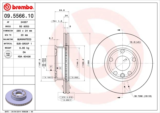 Disque de frein BREMBO 09.5566.10
