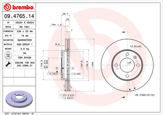 Disque de frein BREMBO 09.4765.14