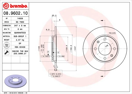 Disque de frein BREMBO 08.9602.10