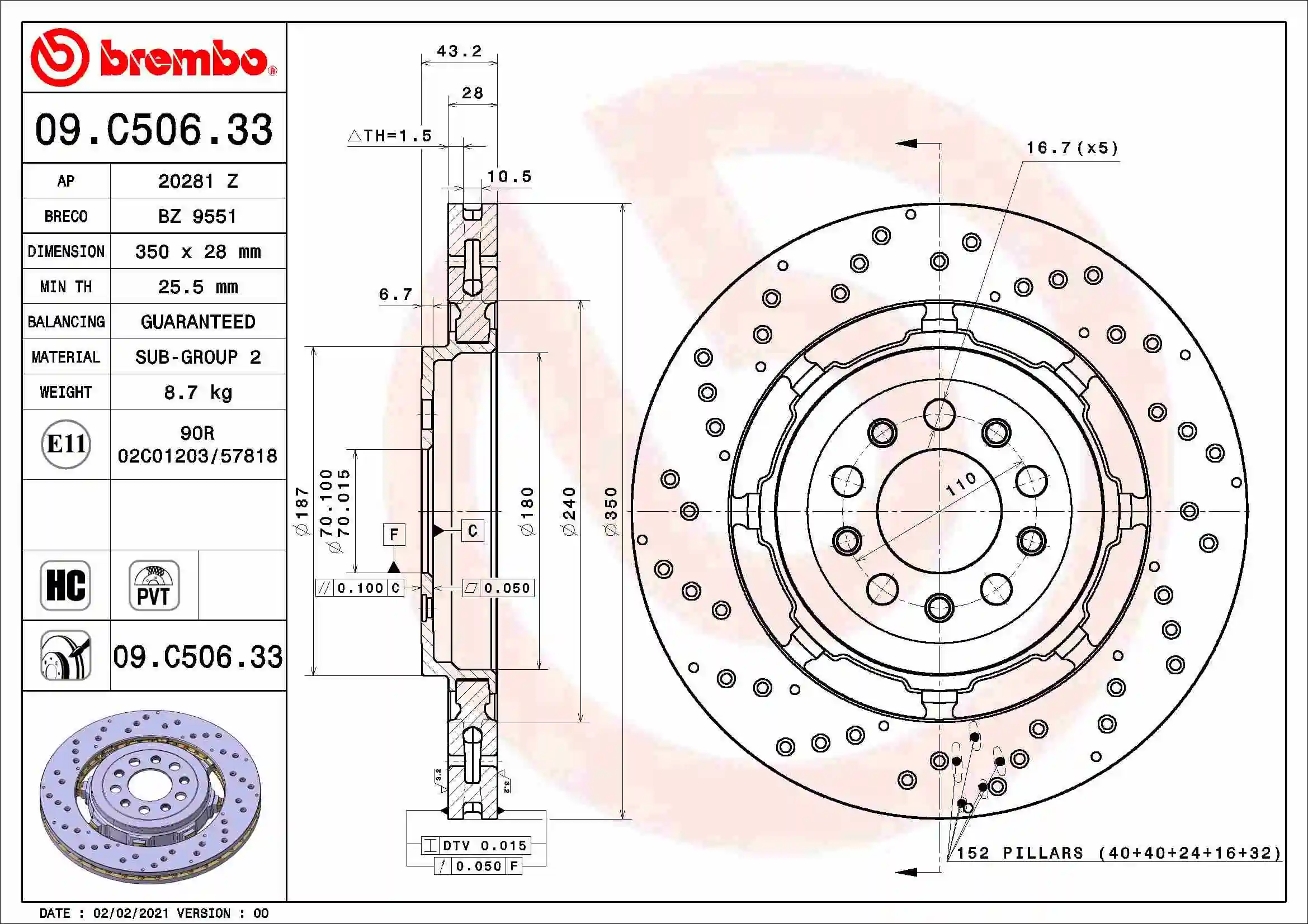 Disque de frein BREMBO 09.C506.33
