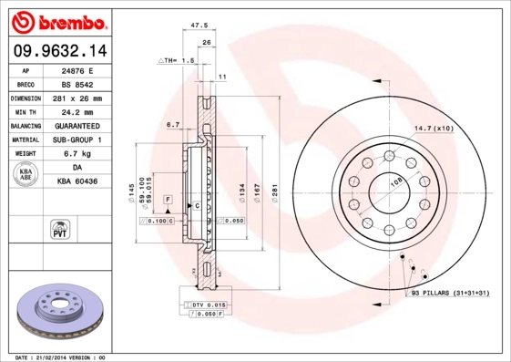 Disque de frein BREMBO 09.9632.14