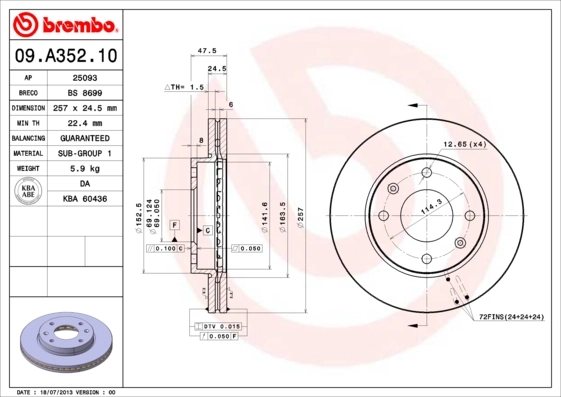 Disque de frein BREMBO 09.A352.10