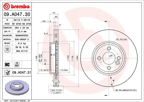 Disque de frein BREMBO 09.A047.31