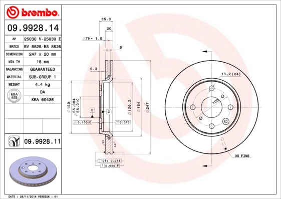 Disque de frein BREMBO 09.9928.11
