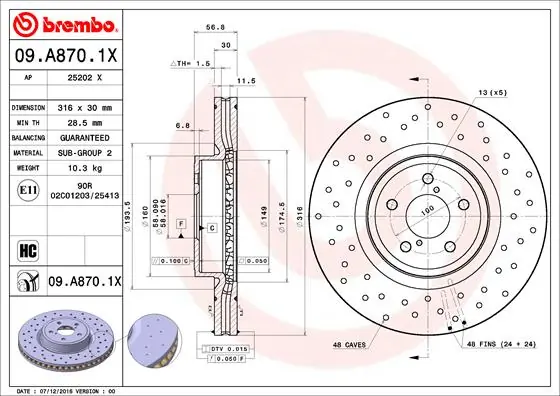 Disque de frein BREMBO 09.A870.1X