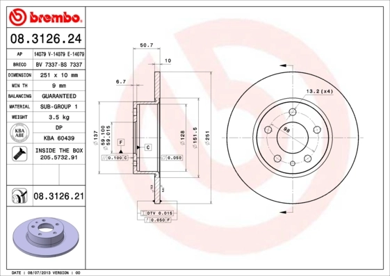 Disque de frein BREMBO 08.3126.21