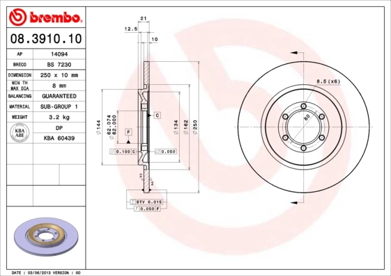 Disque de frein BREMBO 08.3910.10