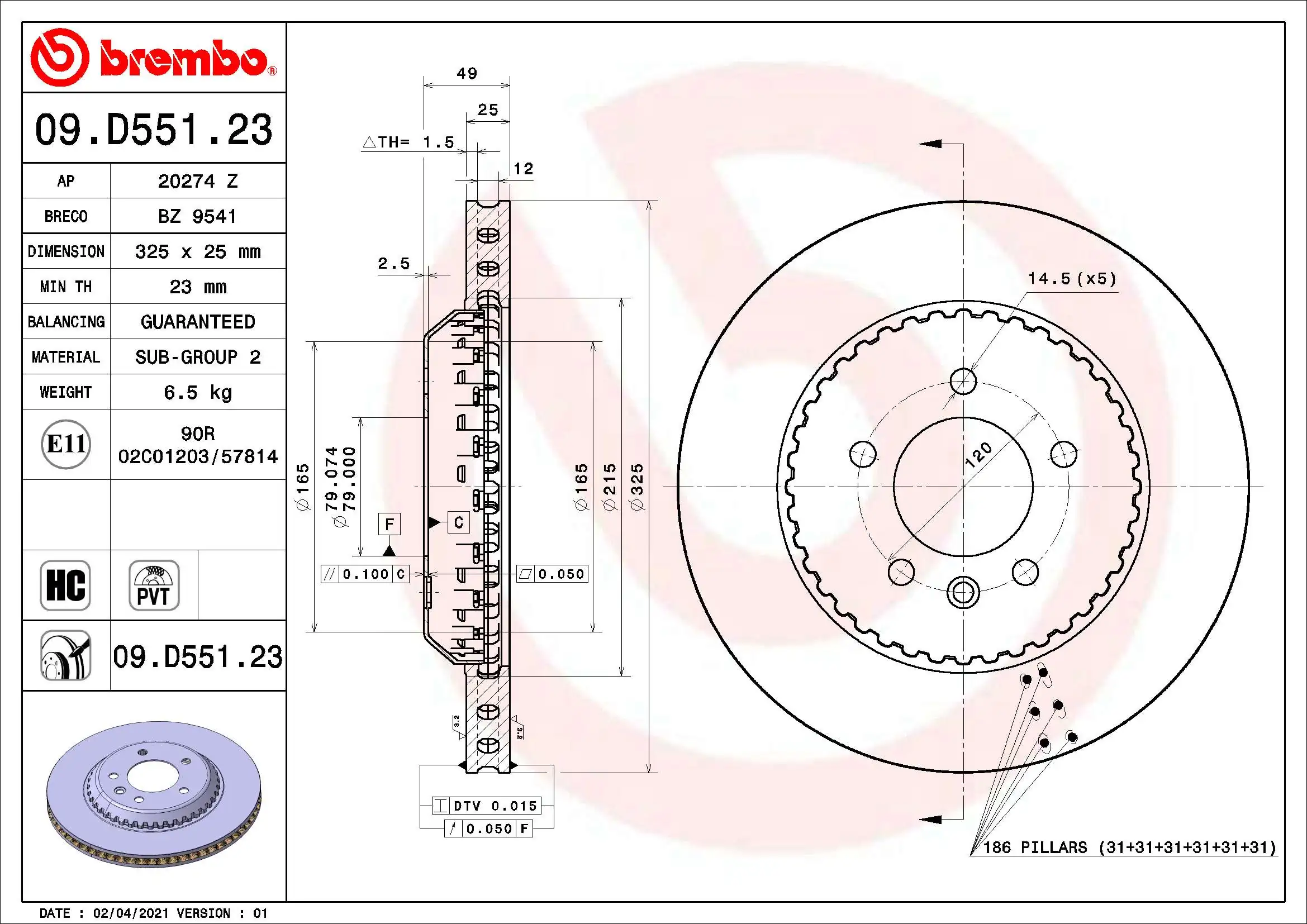 Disque de frein BREMBO 09.D551.23