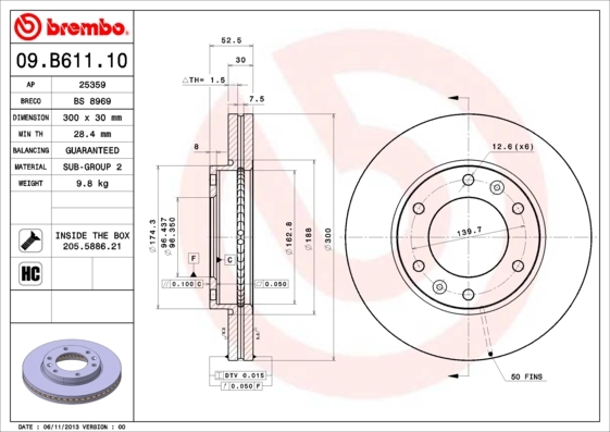 Disque de frein BREMBO 09.B611.10