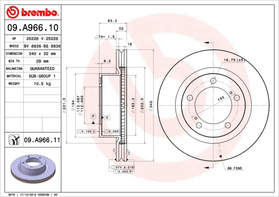 BREMBO 09.A966.11 — Диск гальмівний
