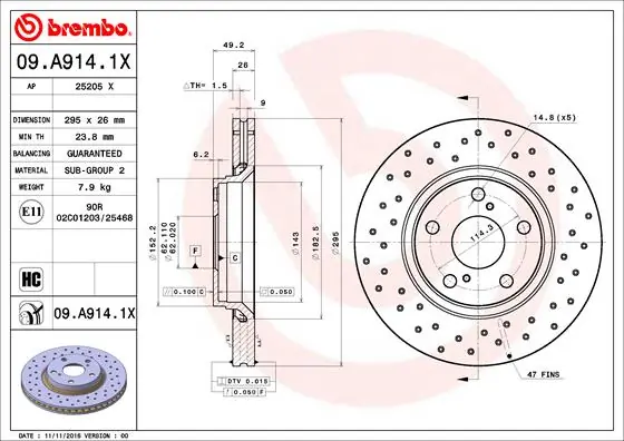 Disque de frein BREMBO 09.A914.1X
