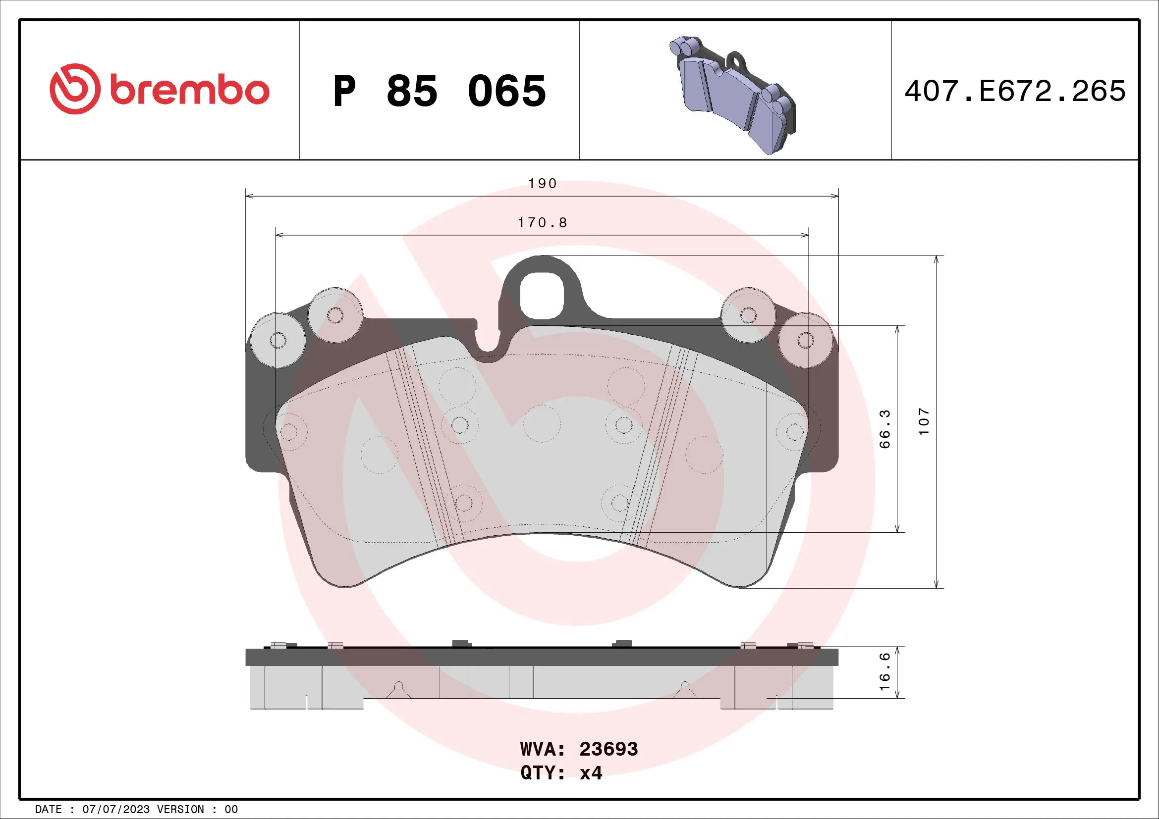 Kit de plaquettes de frein, frein à disque BREMBO P 85 065
