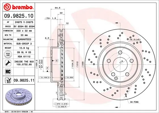 Disque de frein BREMBO 09.9825.11