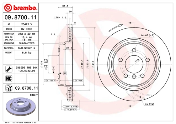 Disque de frein BREMBO 09.8700.11