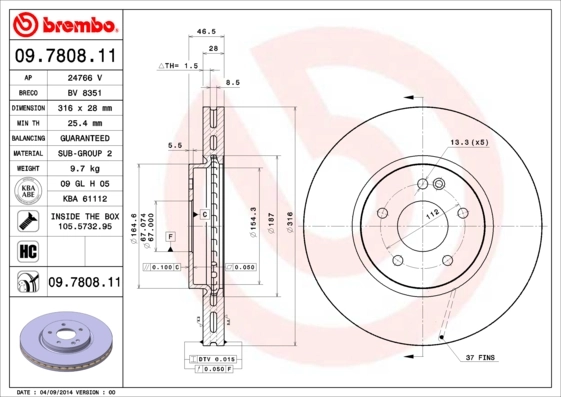 Disque de frein BREMBO 09.7808.11