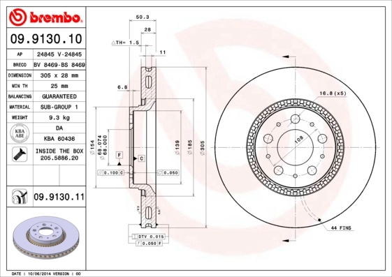 Disque de frein BREMBO 09.9130.11